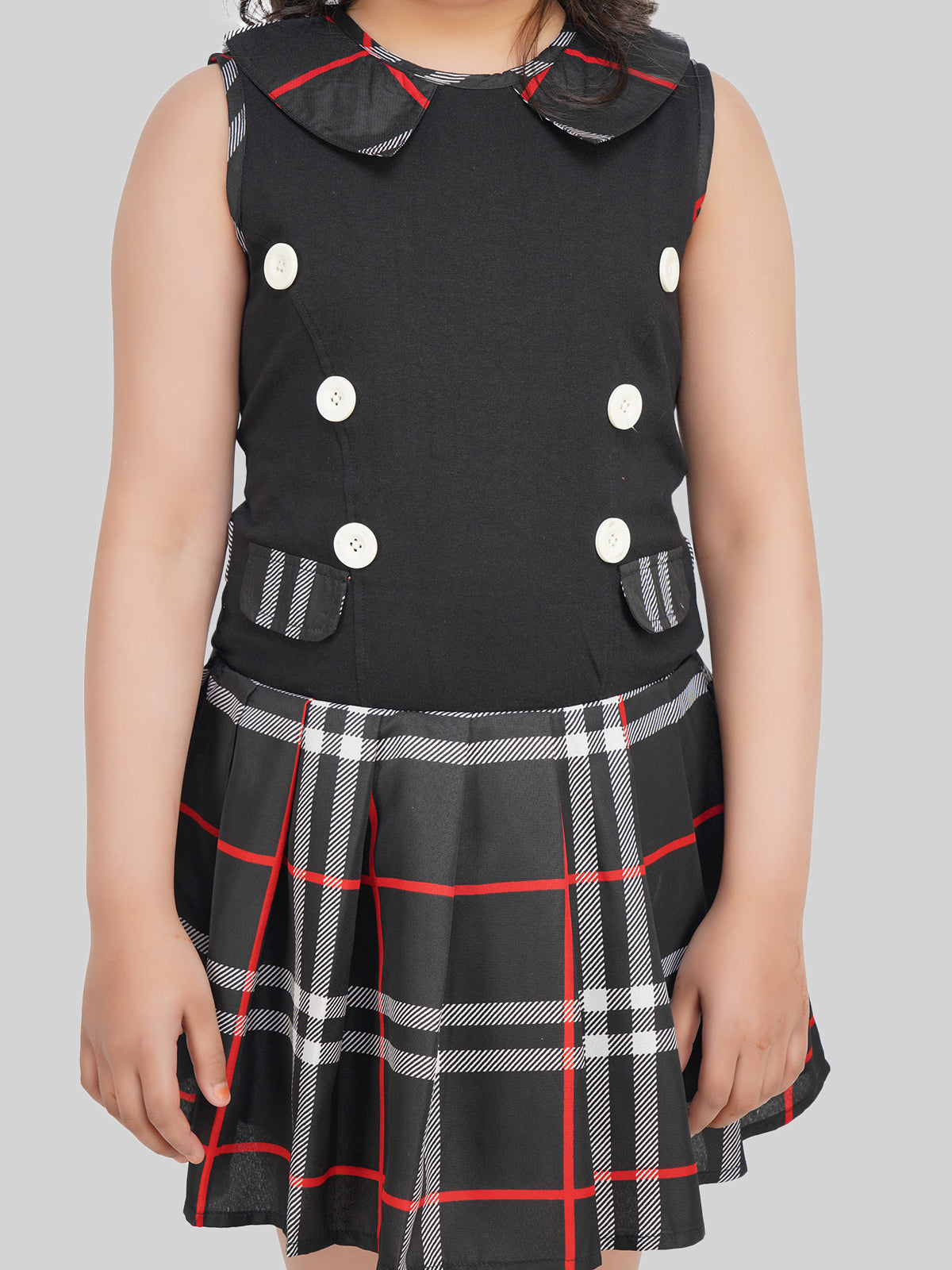 Girls Checked Crepe Fit & Flare Dress