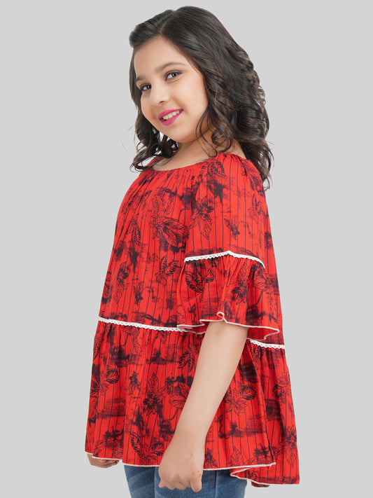Girls Floral Printed Bell Sleeve A-Line Top