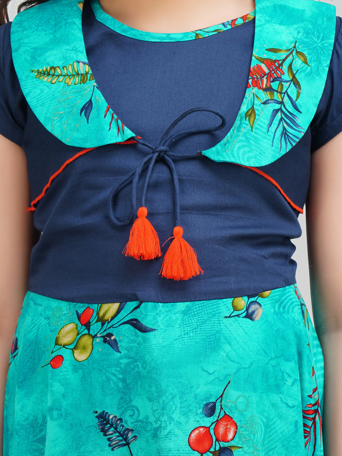 Girls Floral Printed Fit & Flare Dress