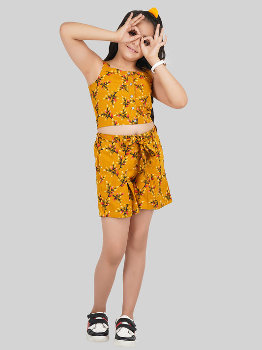 Girls Printed Sleeveless Top & Shorts Co-Ord Set