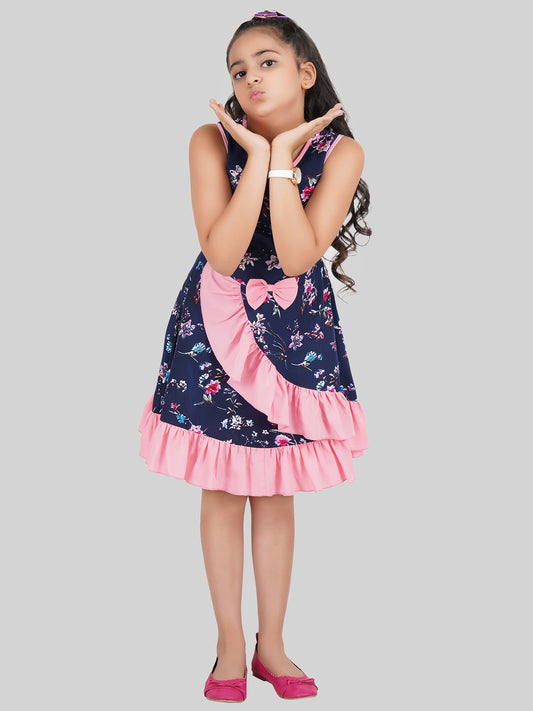 Girls Floral Printed Crepe Fit & Flare Dress