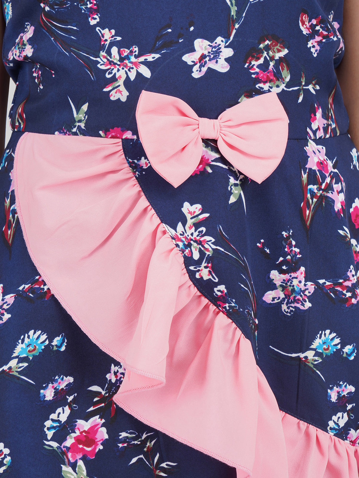 Girls Floral Printed Crepe Fit & Flare Dress