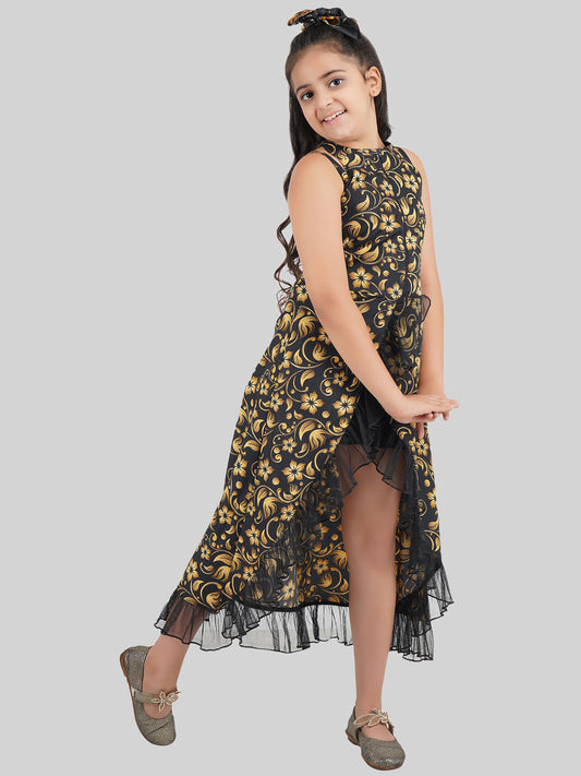 Girls Floral Printed Fit & Flare Maxi Dress