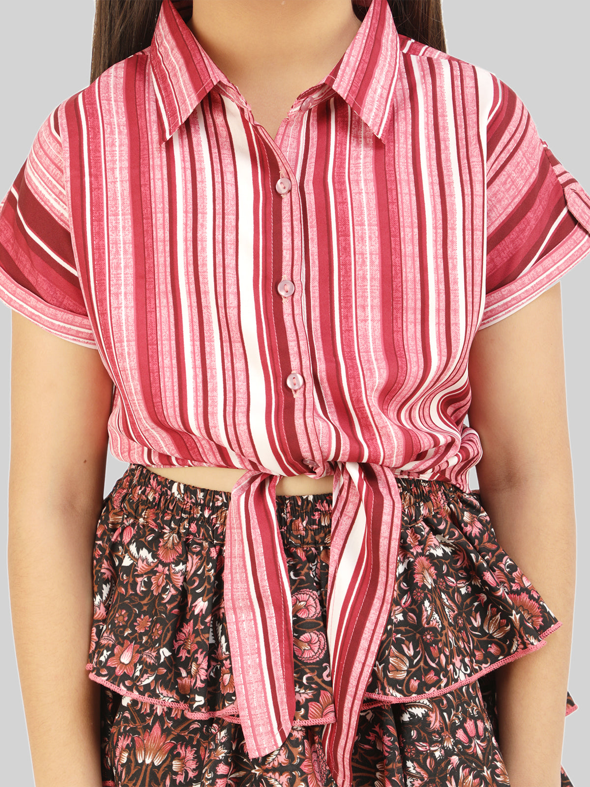 Girls Printed Shirt & Skirt Co-Ord Set