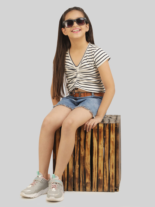 Girls Striped Top & Shorts Co-Ord Set