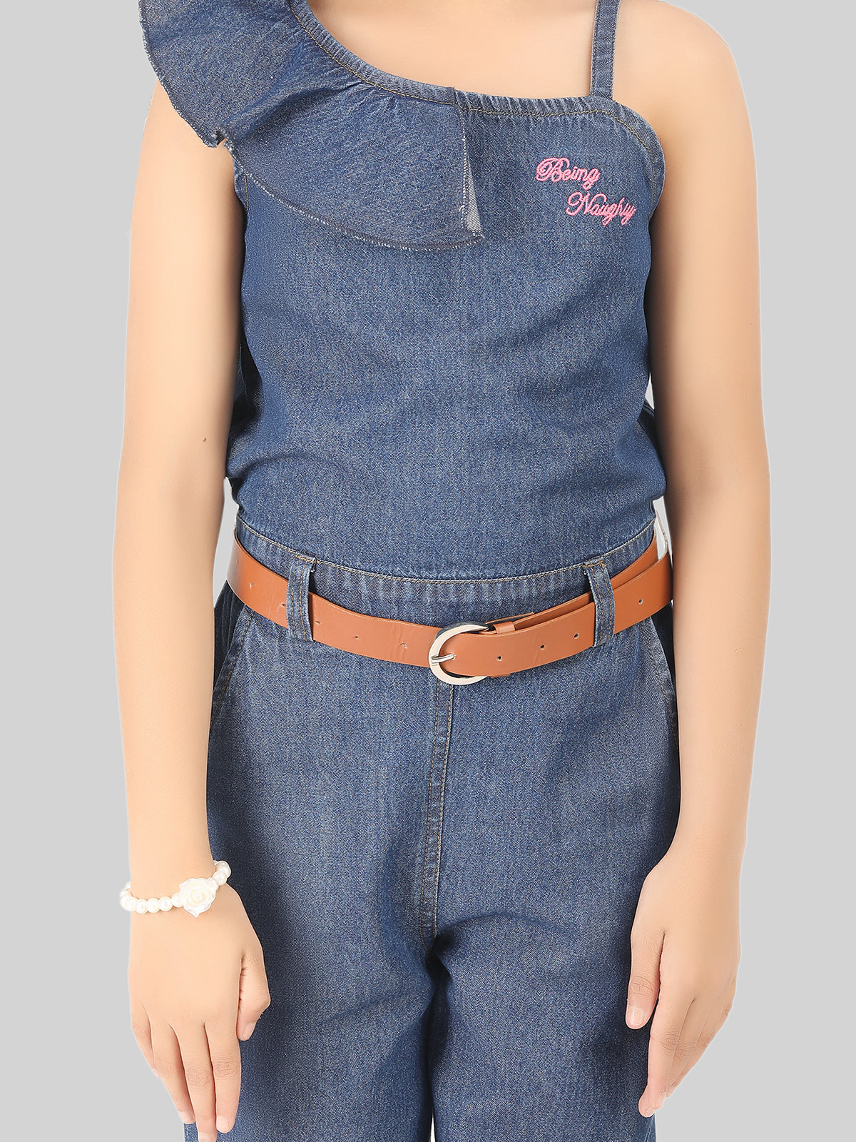 Girls Denim Jumpsuit with Belt