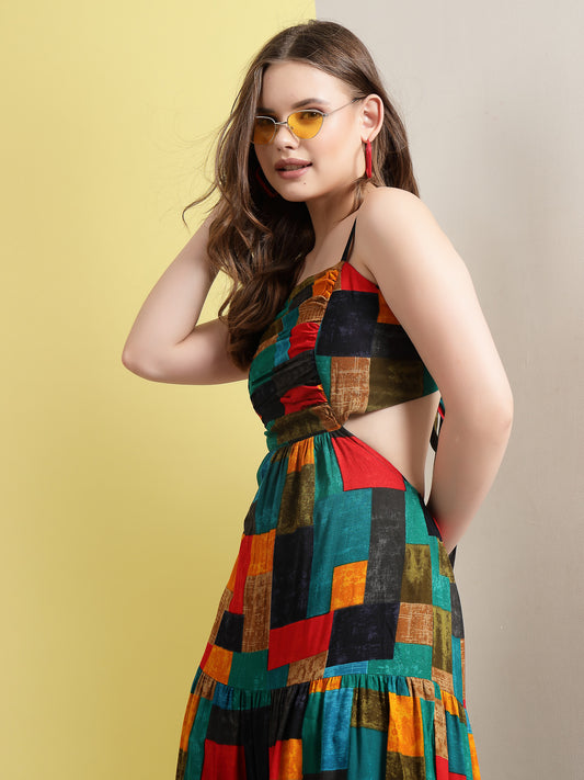 Women’s Printed Cut-Out Maxi Dress
