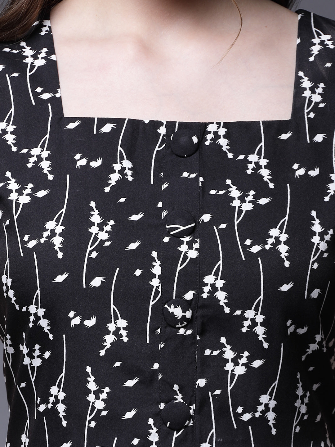 Women’s Abstract Print Puff Sleeve Cut-Outs A-Line Dress