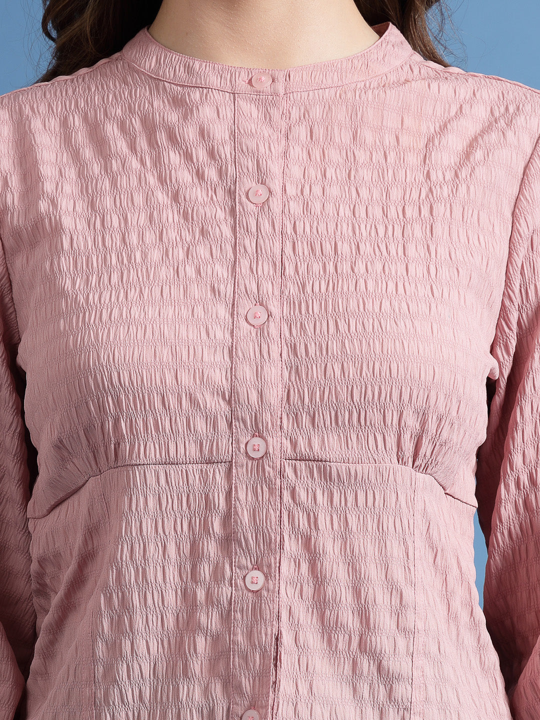 Women’s Comfort Band Collar Textured Casual Shirt