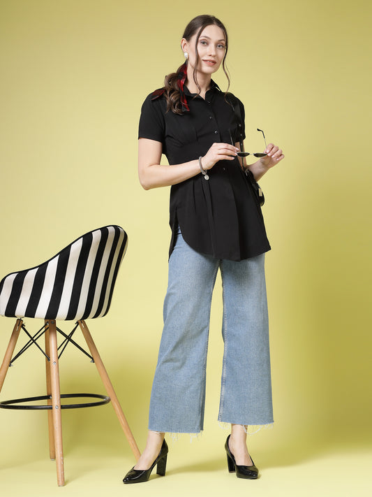 Women’s Comfort Spread Collar Solid Slim Fit Casual Shirt
