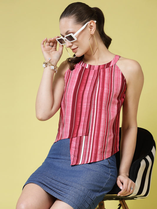 Women’s Striped Halter Neck Top With Skirt
