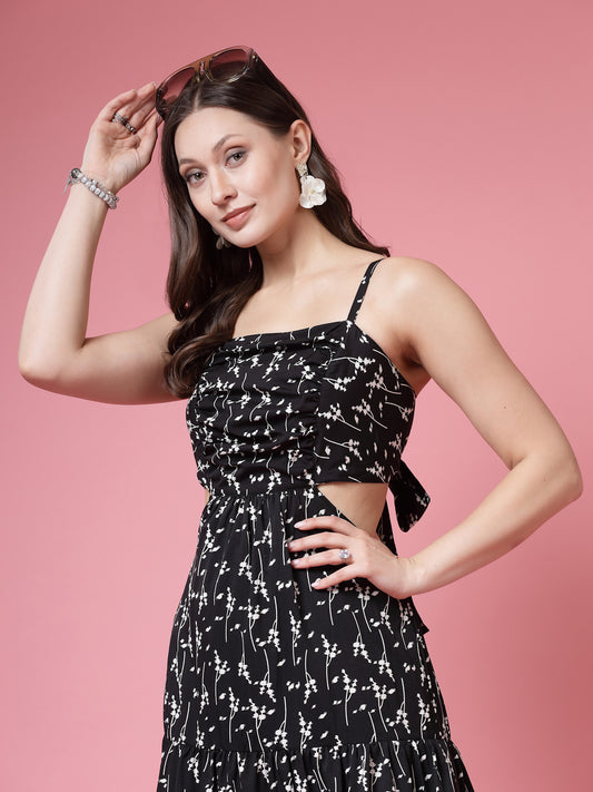 Women’s Floral Printed Shoulder Straps Fit & Flare Dress