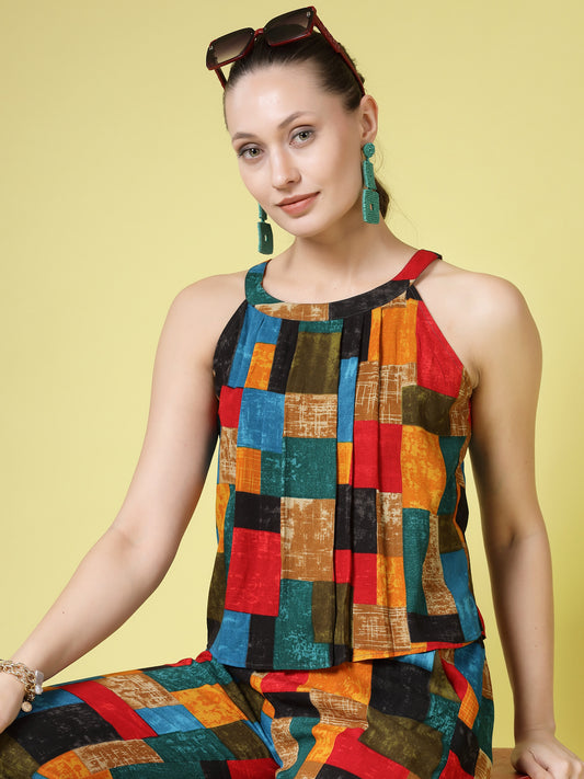 Women’s Printed Halter Neck Top With Trouser