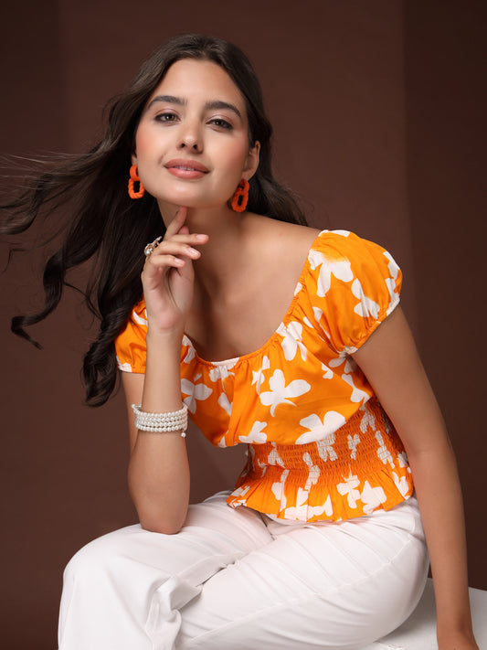 Women’s Floral Print Puff Sleeve Top
