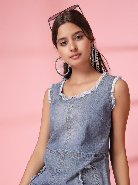 Women’s Fringed Denim A-Line Dress