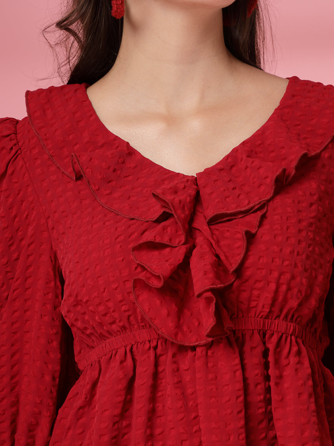 Women’s Puff Sleeve Ruffles Peplum Top