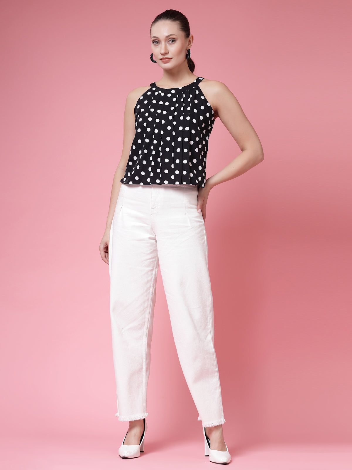 Women’s Polka Dots Printed Round Neck Top