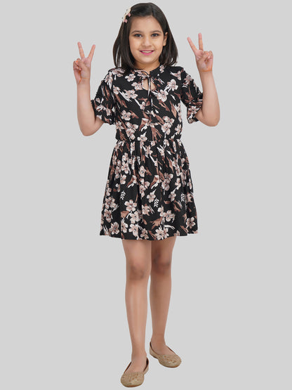 Girls Floral Printed A-Line Dress