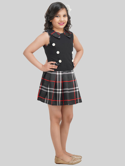 Girls Checked Crepe Fit & Flare Dress
