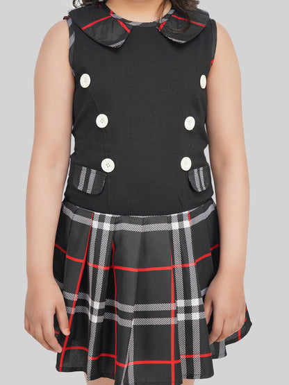Girls Checked Crepe Fit & Flare Dress