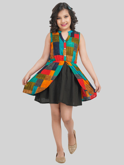 Girls Cotton Printed Fit & Flare Dress