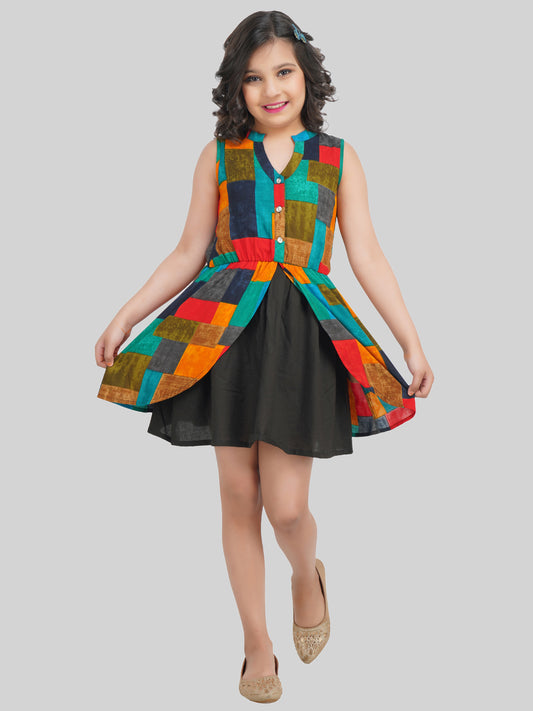 Girls Cotton Printed Fit & Flare Dress