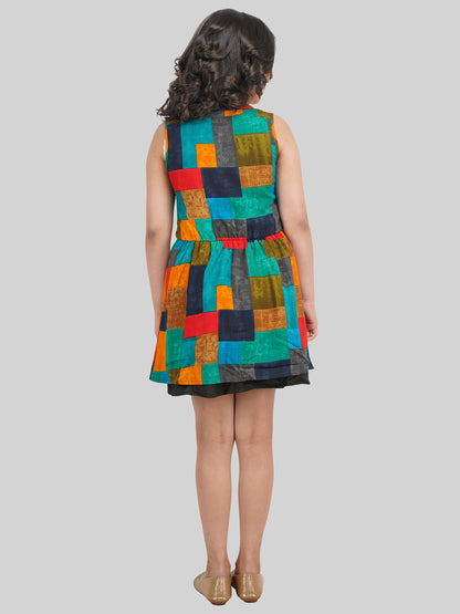 Girls Cotton Printed Fit & Flare Dress