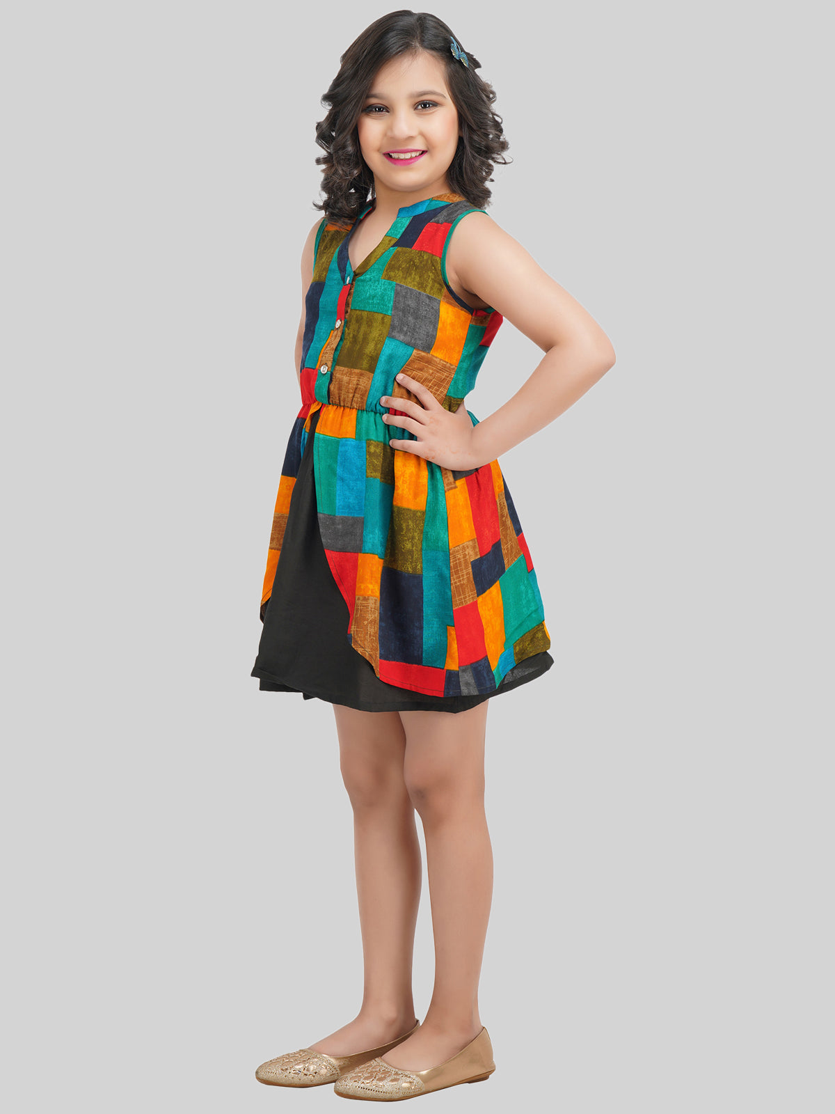 Girls Cotton Printed Fit & Flare Dress