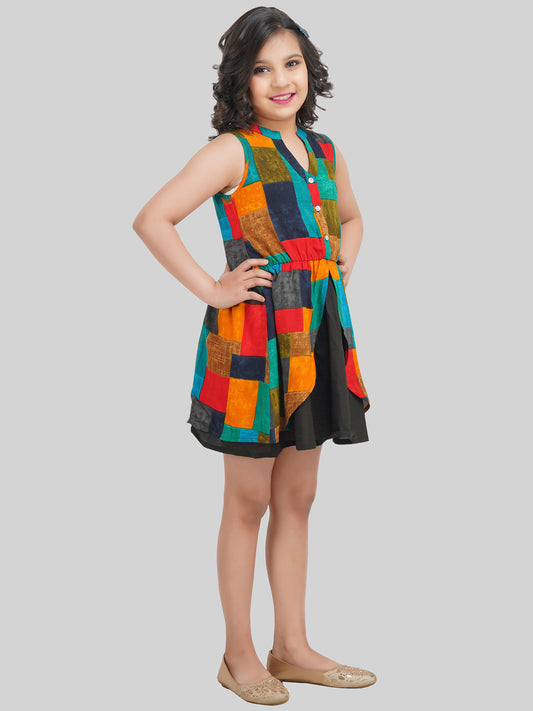 Girls Cotton Printed Fit & Flare Dress
