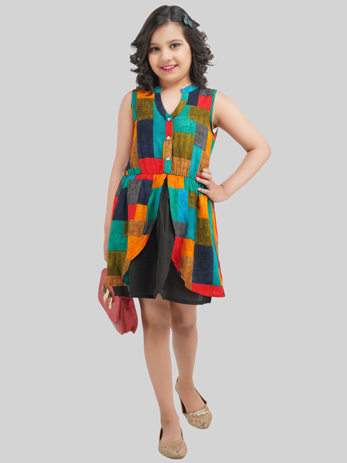 Girls Cotton Printed Fit & Flare Dress