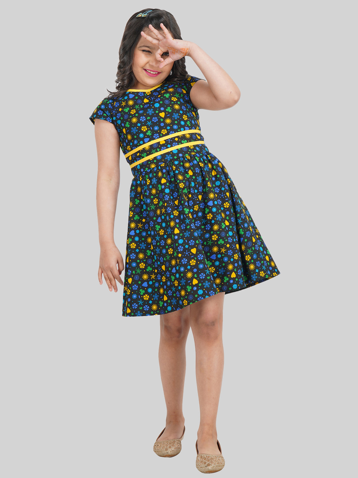 Girls Floral Printed Fit & Flare Dress