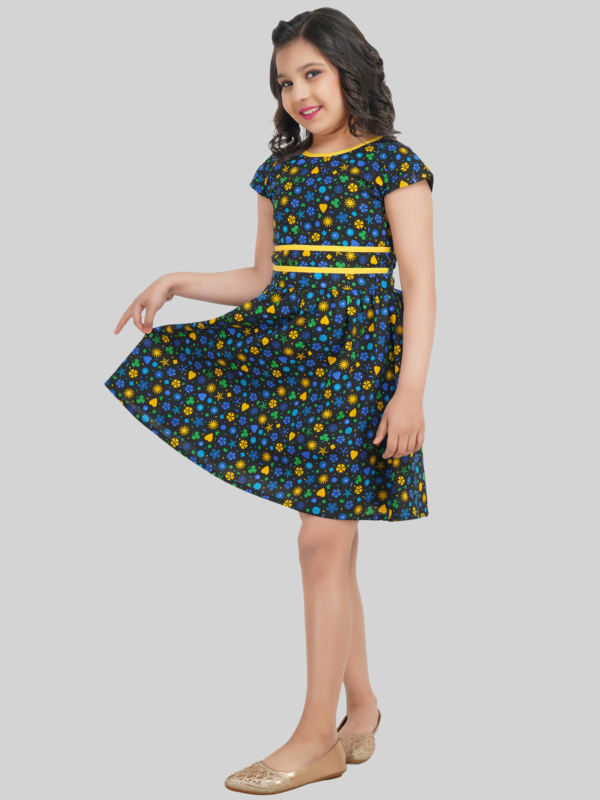 Girls Floral Printed Fit & Flare Dress