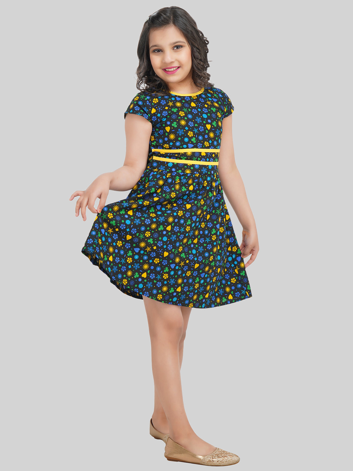 Girls Floral Printed Fit & Flare Dress