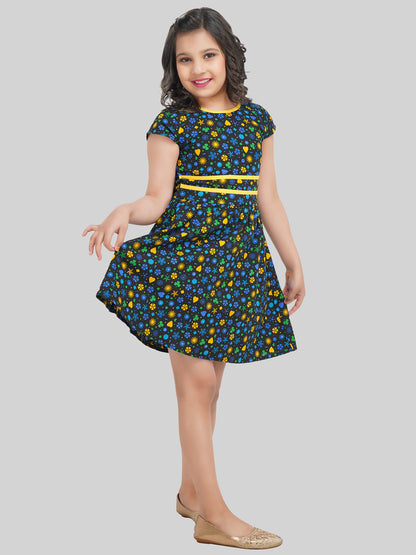 Girls Floral Printed Fit & Flare Dress