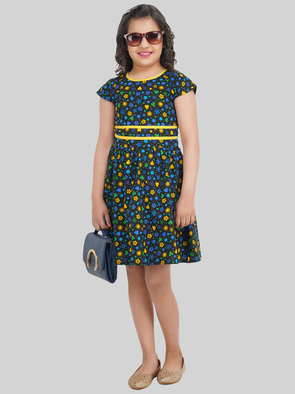 Girls Floral Printed Fit & Flare Dress