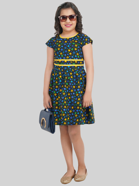 Girls Floral Printed Fit & Flare Dress