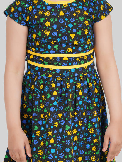 Girls Floral Printed Fit & Flare Dress