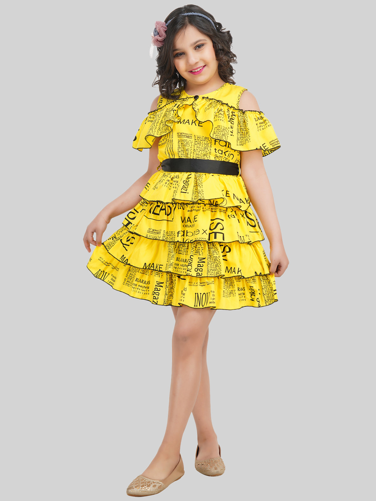 Girls Geometric Print Crepe Fit & Flare Dress