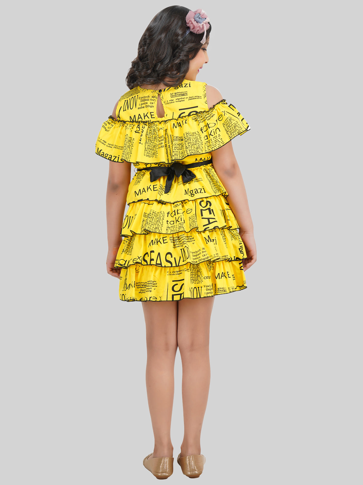 Girls Geometric Print Crepe Fit & Flare Dress