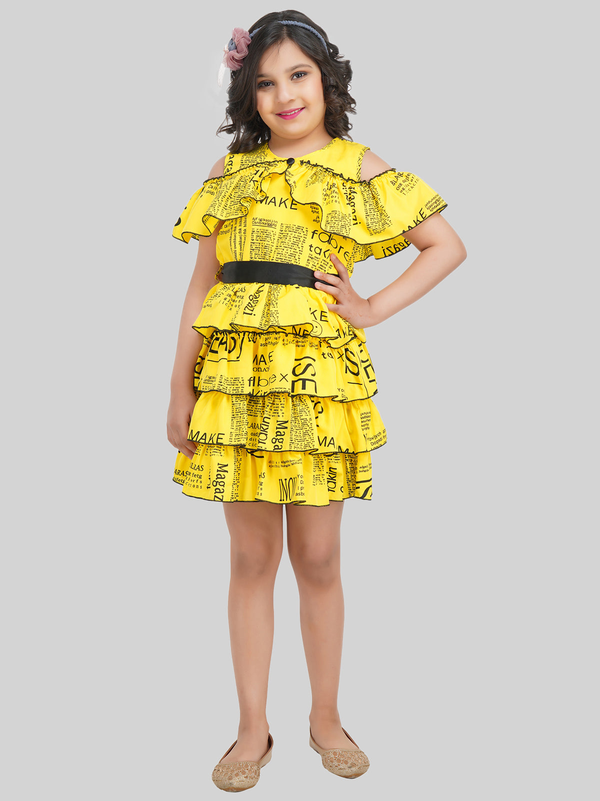 Girls Geometric Print Crepe Fit & Flare Dress