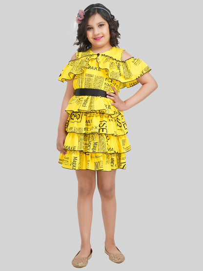 Girls Geometric Print Crepe Fit & Flare Dress