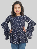 Being Naughty Girls Floral Printed Bell Sleeve Blouson Top