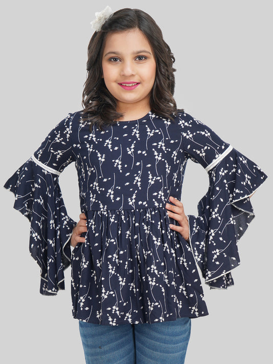 Being Naughty Girls Floral Printed Bell Sleeve Blouson Top