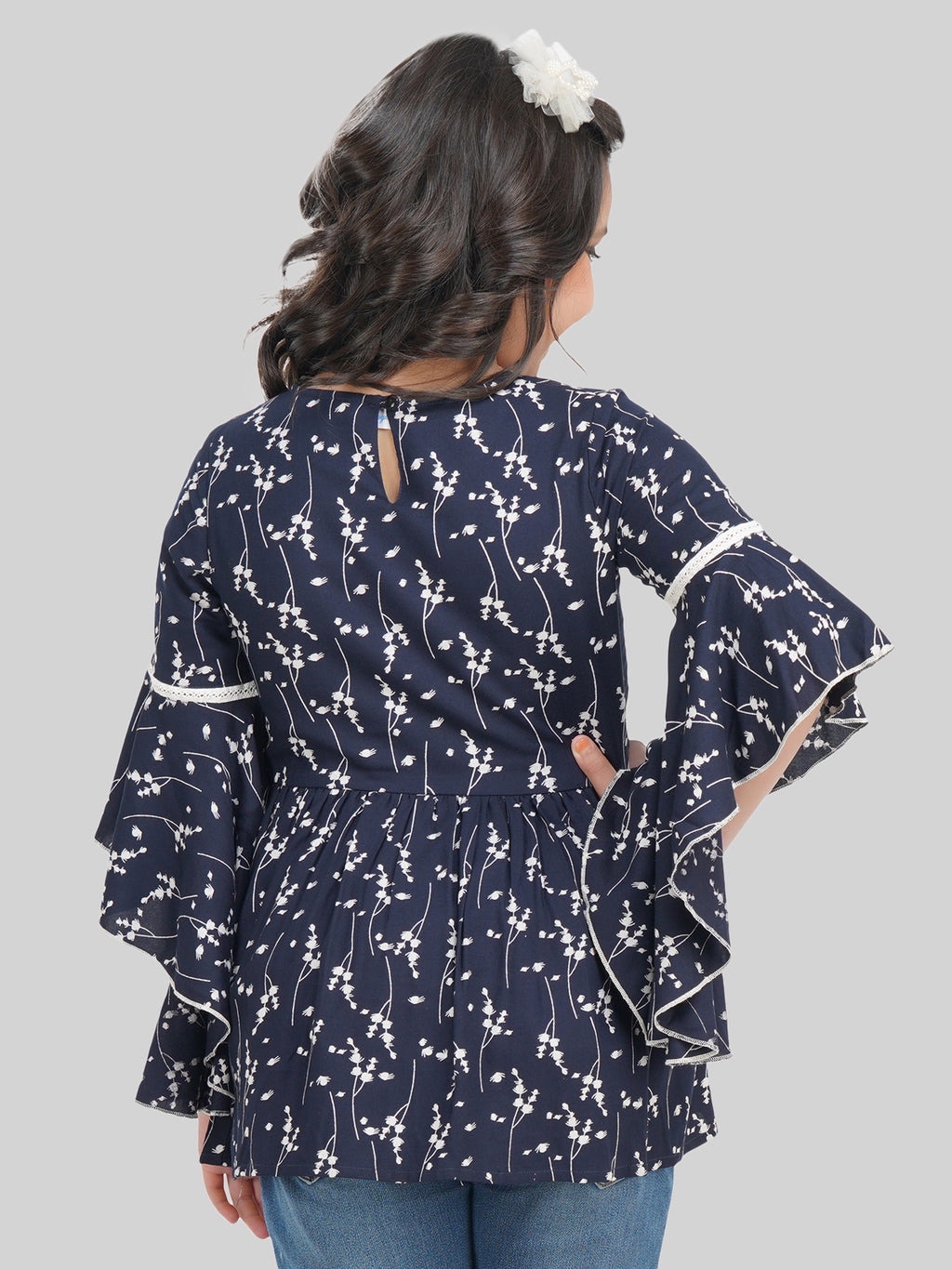 Being Naughty Girls Floral Printed Bell Sleeve Blouson Top