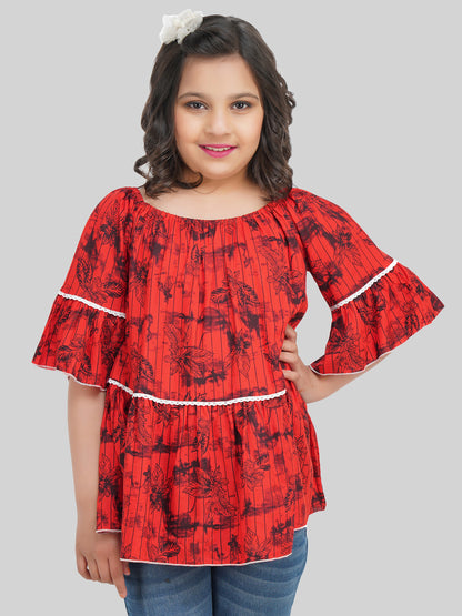 Girls Floral Printed Bell Sleeve A-Line Top