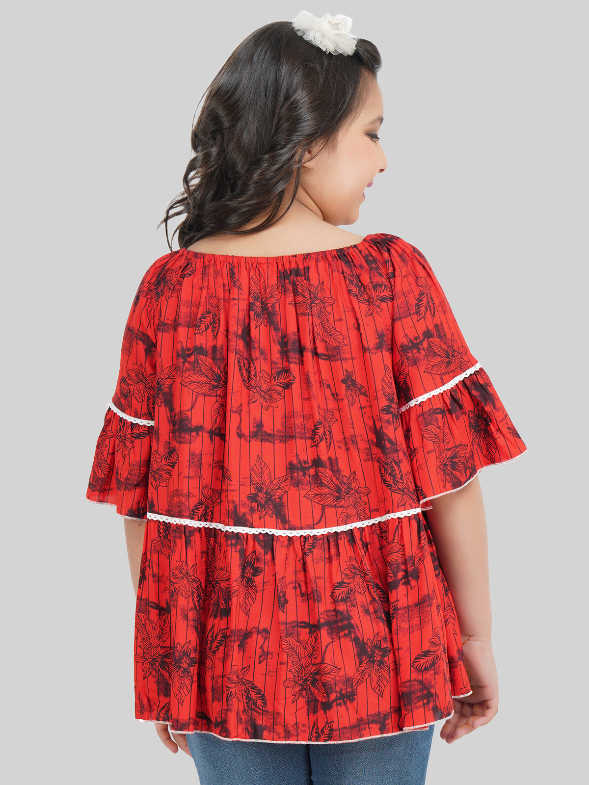 Girls Floral Printed Bell Sleeve A-Line Top