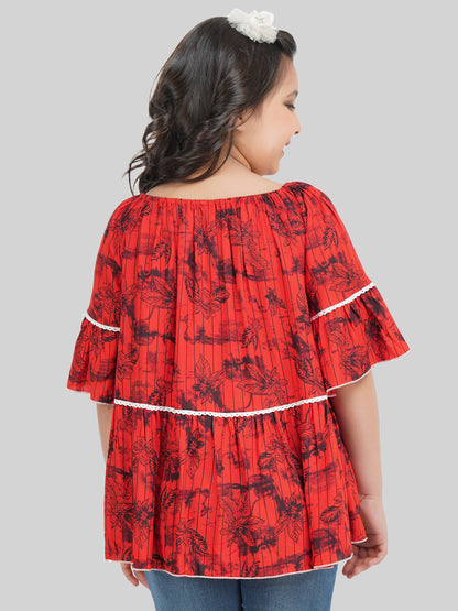 Girls Floral Printed Bell Sleeve A-Line Top