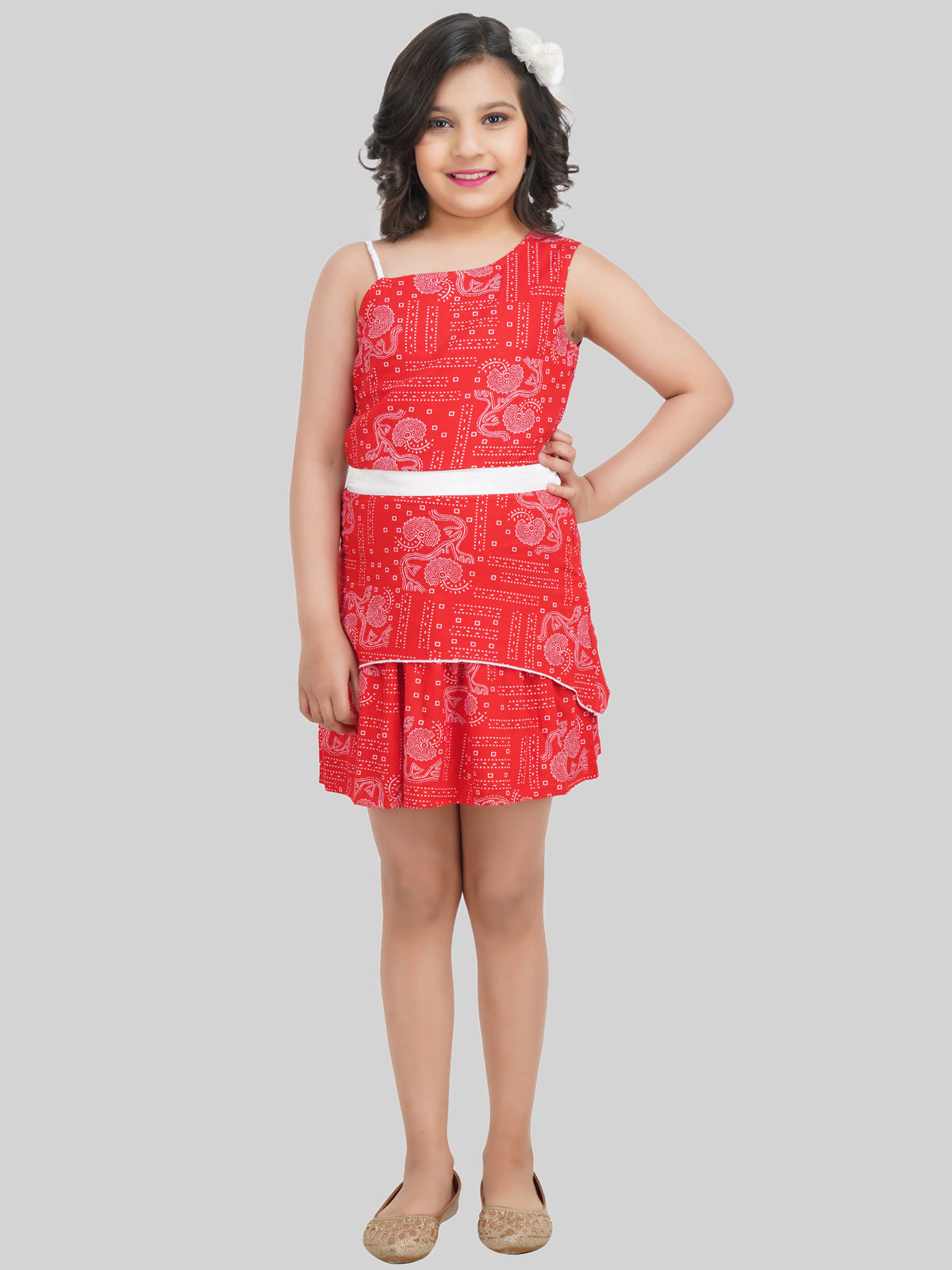 Girls Floral Print Off-Shoulder A-Line Dress