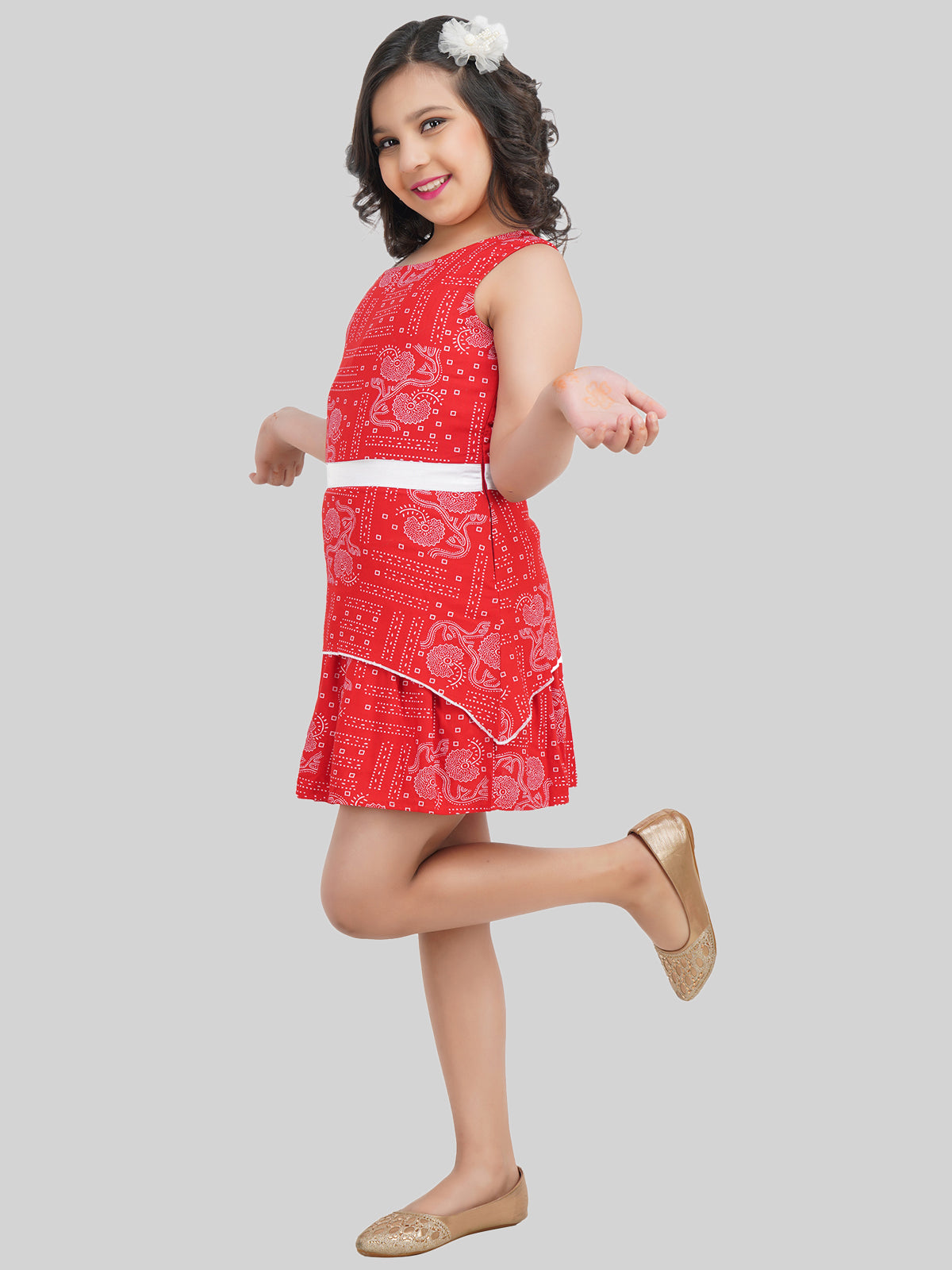 Girls Floral Print Off-Shoulder A-Line Dress