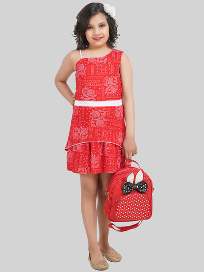 Girls Floral Print Off-Shoulder A-Line Dress